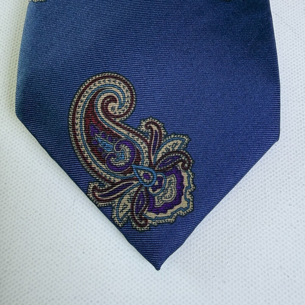 VTG Mallory & Church London Pure Italian Silk Men's Neck Tie Navy Blue Paisley - Picture 9 of 12